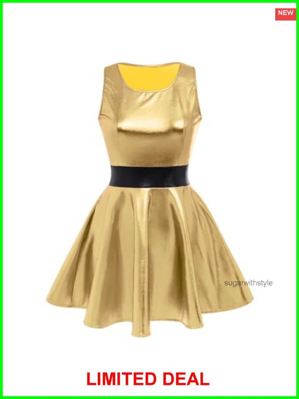 Sleeveless Metallic Skater Mini Dress Rave Clubwear Costume